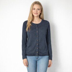 2/$30 emj Pure Merino Wool Button-Down Cardigan Navy Large #BAG12